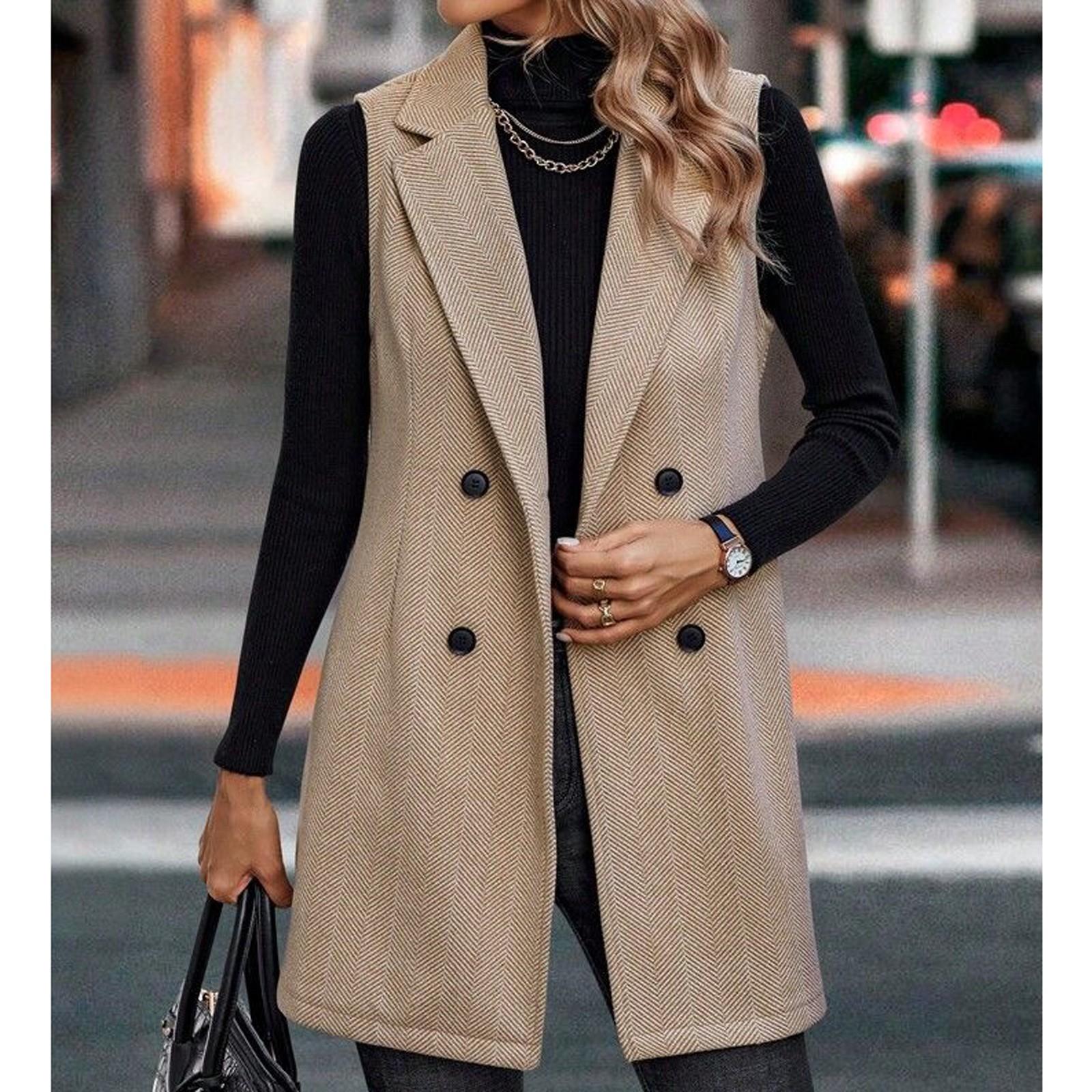 Женская повседневная однотонная свободная куртка без рукавов, модная куртка, однотонная куртка L бежевый