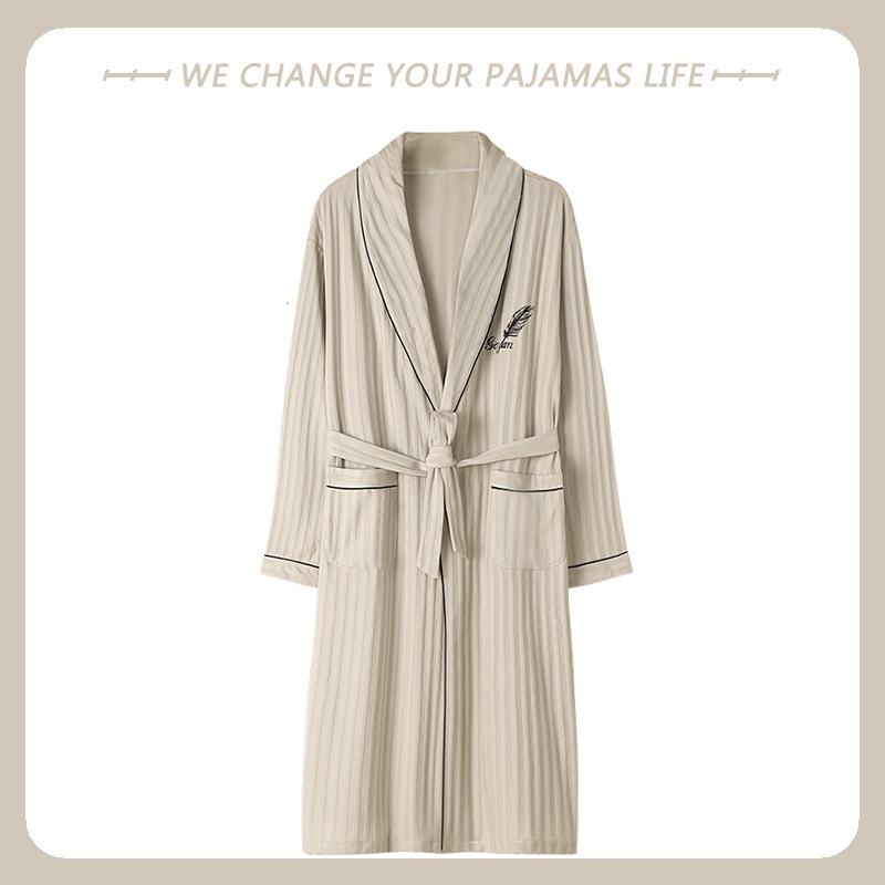 Men's Arctic Velvet Long-Sleeved Cotton Bathrobe - Spring & Autumn Style, Mid-Length, Plus Size, Youth Homewear