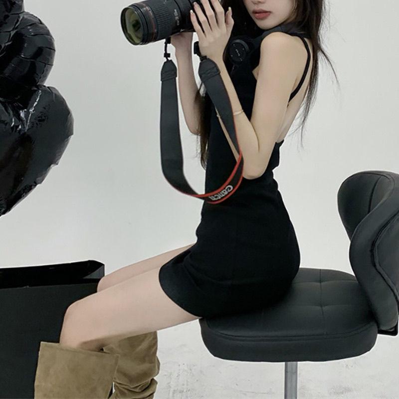 Pure Desire Suspender Dress Summer Black Hottie Waist Backless Sexy Short Skirt Tight Slim and Thin Skirt