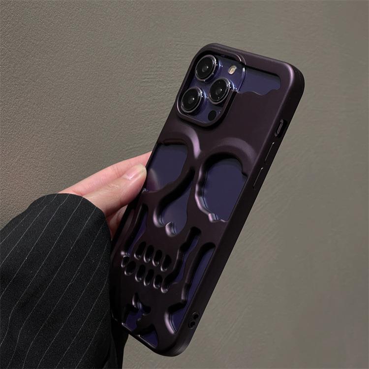 Luxus-Skelett-Schädel-Hülle für iPhone 11 12 13 14 15 Pro Max Handyhüllen Stoßfeste Rückabdeckung Kamera voll schützen Hollow Funda