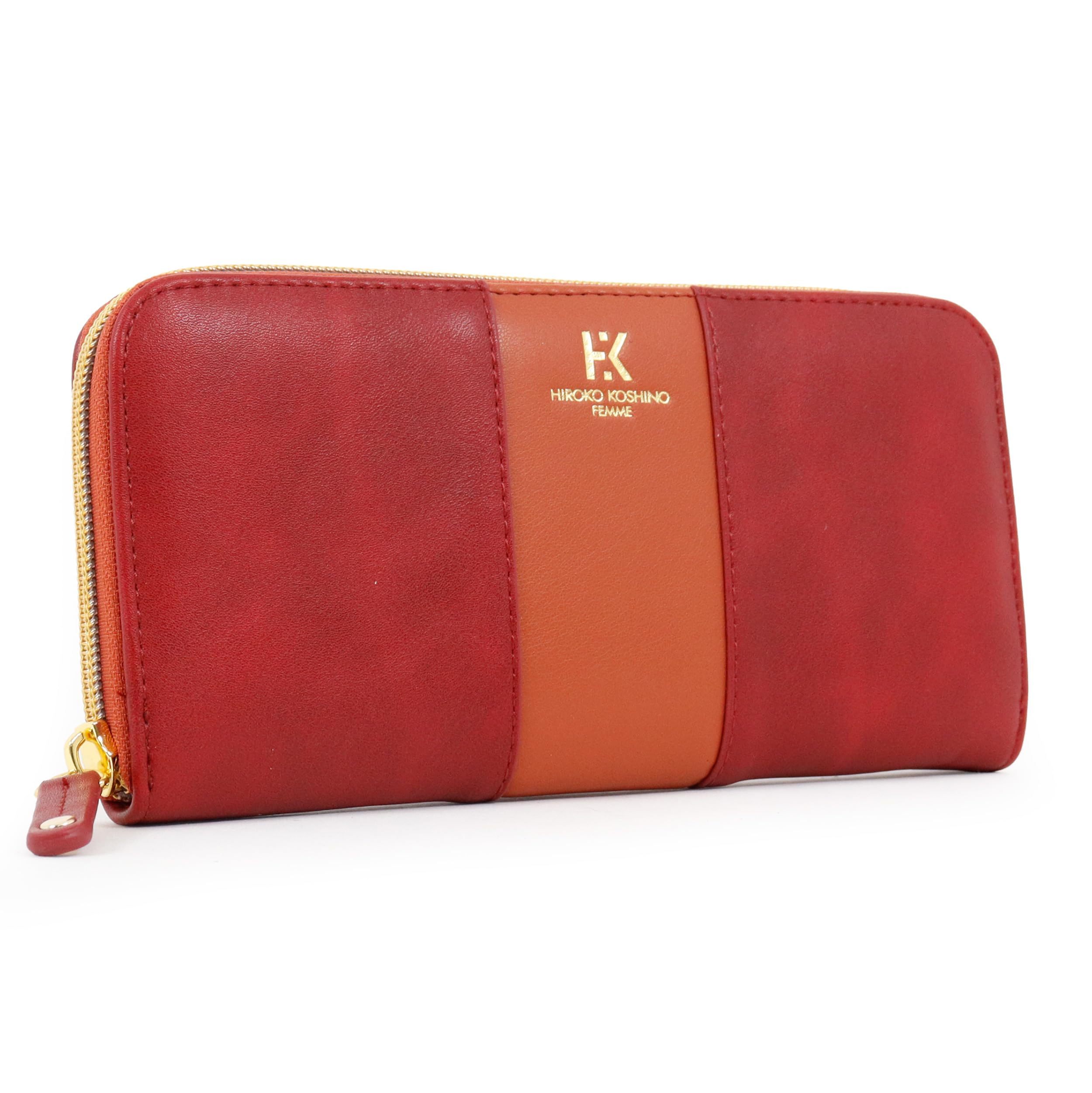 Женский длинный кошелек Hiroko Koshino с круглым простым полосатым элегантным брендом, женская молния, двухцветная строчка, (оранжевый) оранжевый