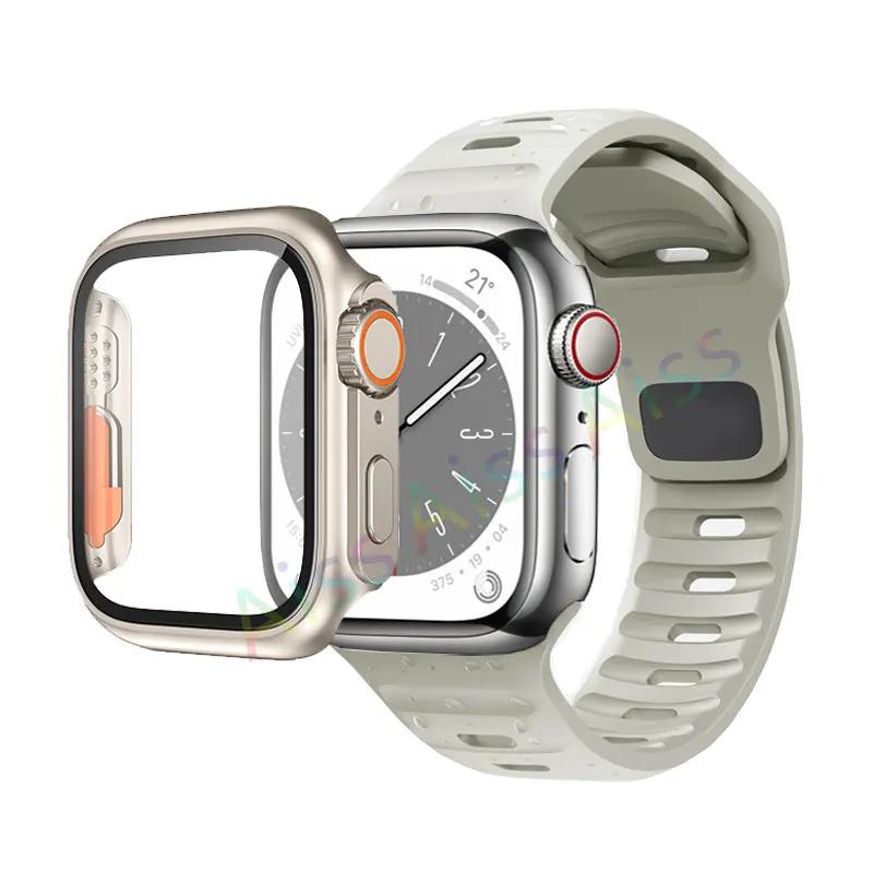 Case+Strap For Apple Watch Band 45mm 44mm 42mm 40mm Smart Silicone Bracelet Iwatch Series 3 4 5 6 Se 7 8 Change To Ultra Case