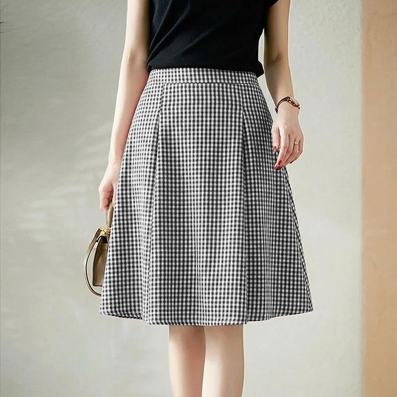 

ZANZEA Women Loose Casual Grid Print A-Line Skirts S чёрный