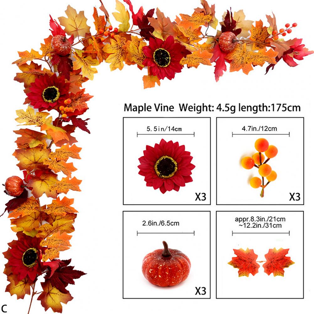 175CM Artificial Maple Leaf Flower Garland Home Garden Indoor Wall Hanging Faux Ivy Halloween Fall Harvest Festival Decoration