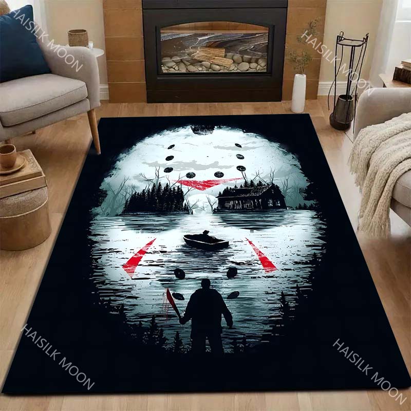 Halloween Themed Horror Mask Man Carpet for Living Room Bedroom Bedside Floor Mat Cloakroom Area Rug Festive Decor Large Size