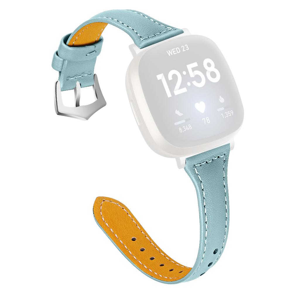 

For Fitbit Versa 4/Sense 2 Genuine Cow Leather Watch Band 20mm Slim Watch Strap Haze Blue