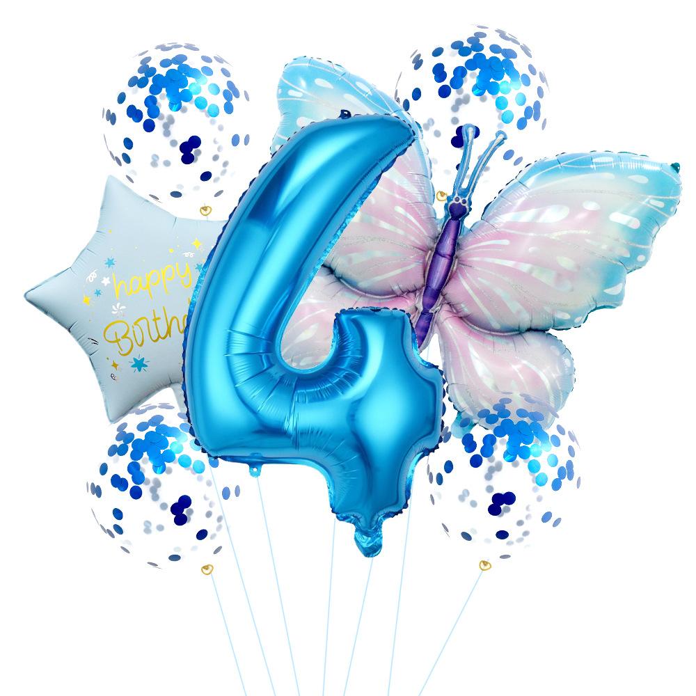 Butterfly 32 Inch Digital Flower Aluminum Film Balloon Set Baby Birthday Balloon Party Decoration Scene