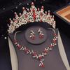 3 pcs Pink Bridal Jewelry Sets for Women Crown Flower Choker Necklace Earring Wedding Tiara Bride Costume Accessories