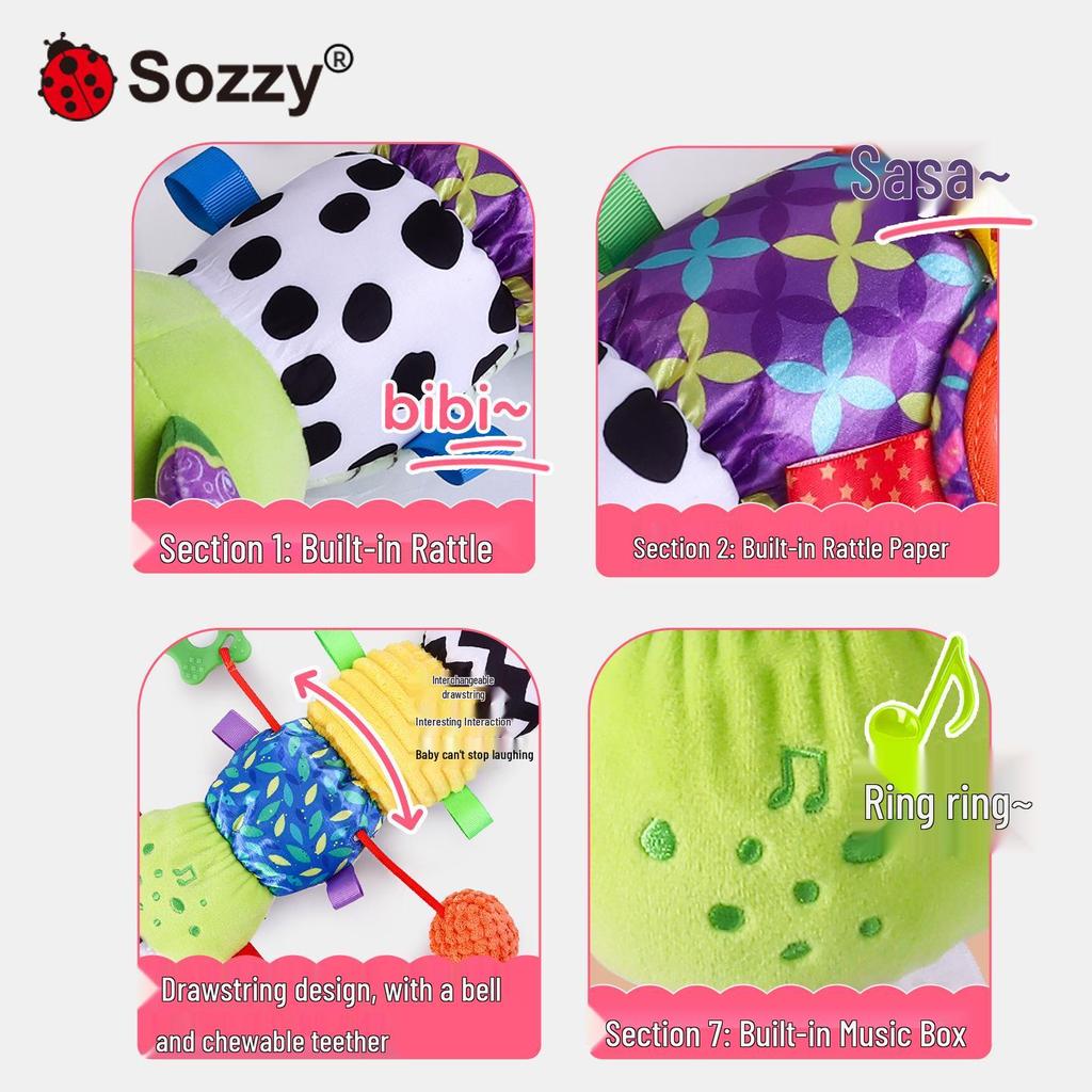Sozzy Newborn Soothing Rattle & Tummy Time Caterpillar Toy with Music & Height Chart