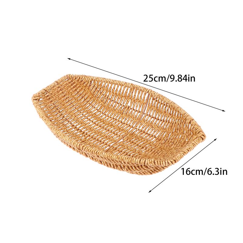 Square Oval Rattan Fruit Bread Snacks Storage Tray Coffee Bar Display Basket Nordic Desktop Cosmetic Sundries Organizer