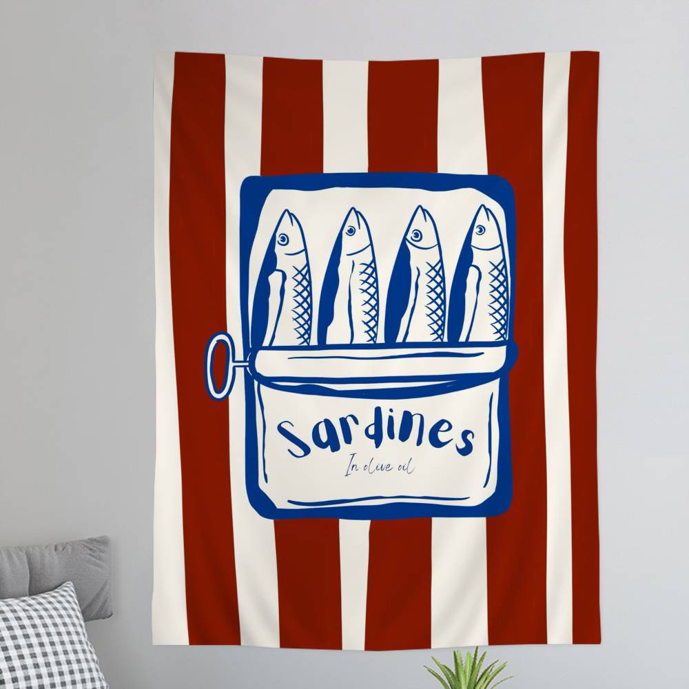 Colorful Sardine Lobster Fish Anime Tapestry Hanging Tarot Hippie Wall Rugs Dorm Wall Hanging Sheets