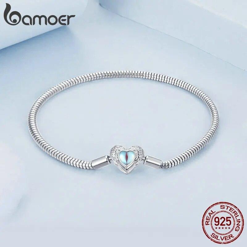 Bamoer authentique 925 en argent Sterling coeur gardien serpent Bracelet à breloques femmes perles et pendentif Bracelet à bricoler soi-même