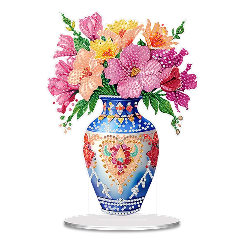 2D Flat Print Vase DIY Diamond Painting Desktop Ornaments Kit Diamond Painting Desktop Decorations for Home Office Desktop Decor
