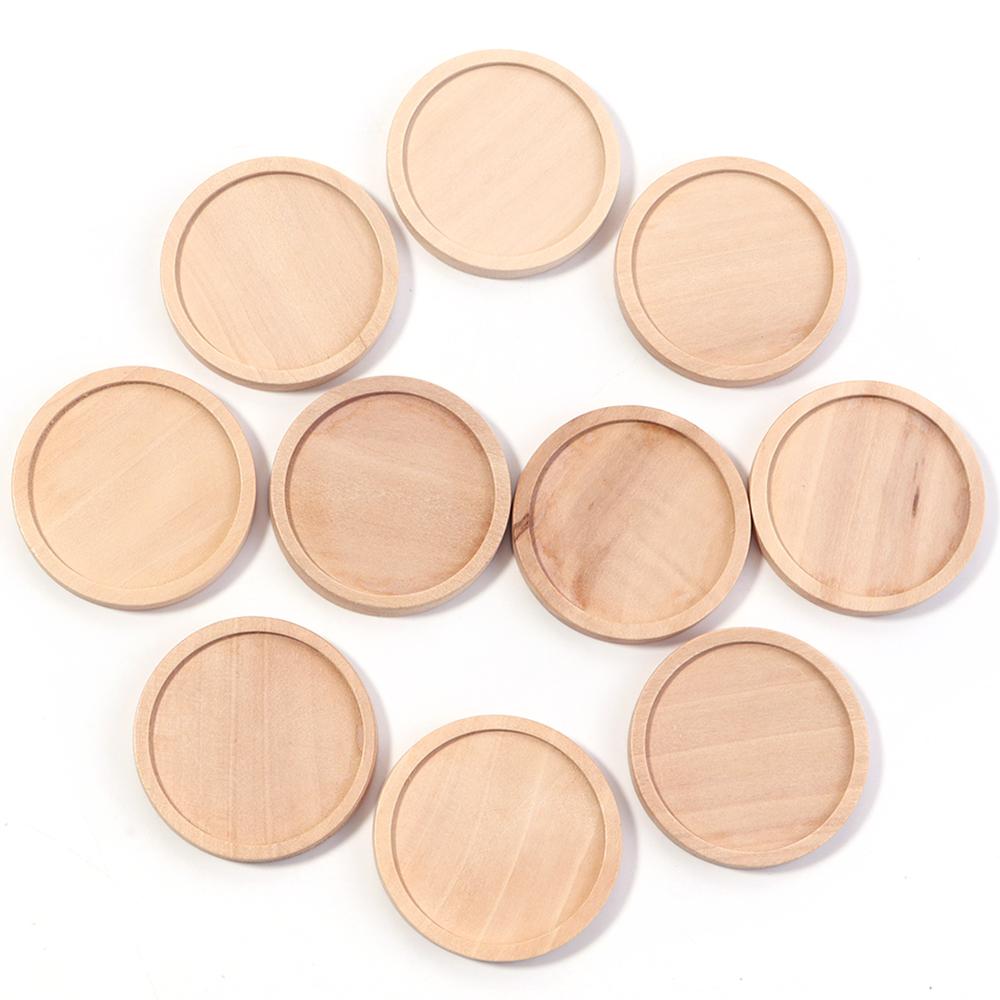 10Pcs Natural Wooden Cabochon Cameo Base Vintage Round Blank Setting Tray For Necklace Jewelry Making Findings Home Decoration