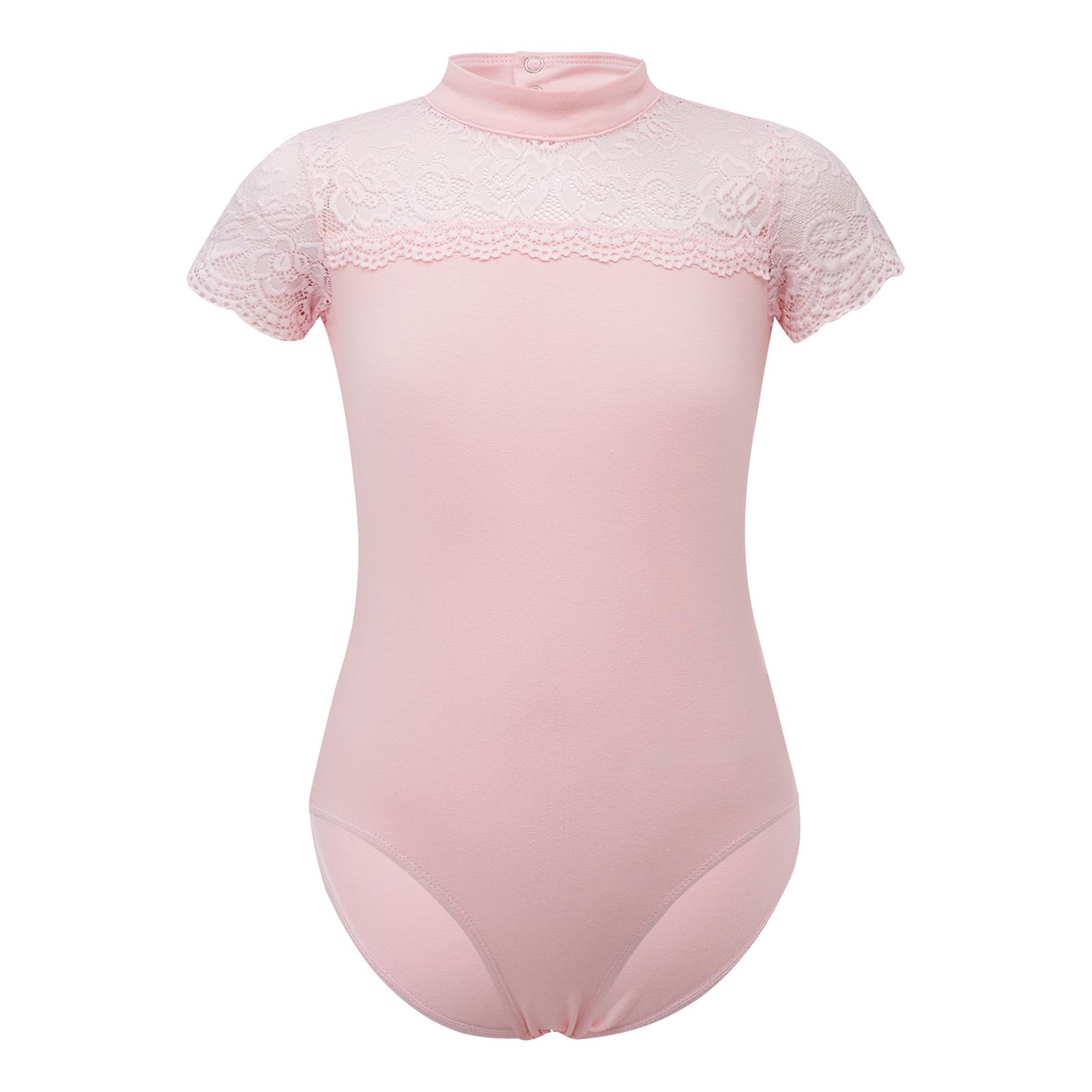 

Девочки кружевной пэчворк купальник с воротником-стойкой короткий рукав замочная скважина сзади боди для балетных тренировок выступления 5-6 Years