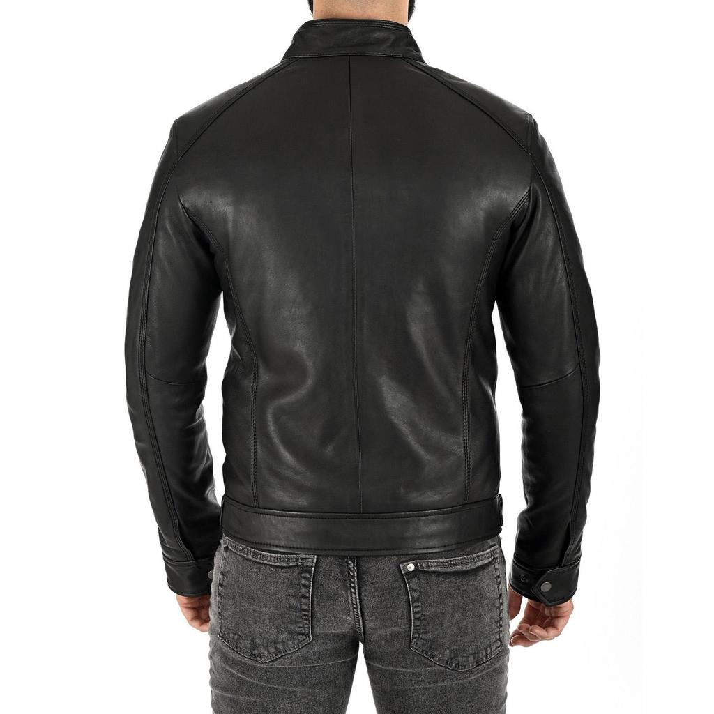 SKINOUTFIT Men's Genuine Lambskin Black Leather Jacket Stylish Motorcycle Bomber Biker Outerwear MJ 129