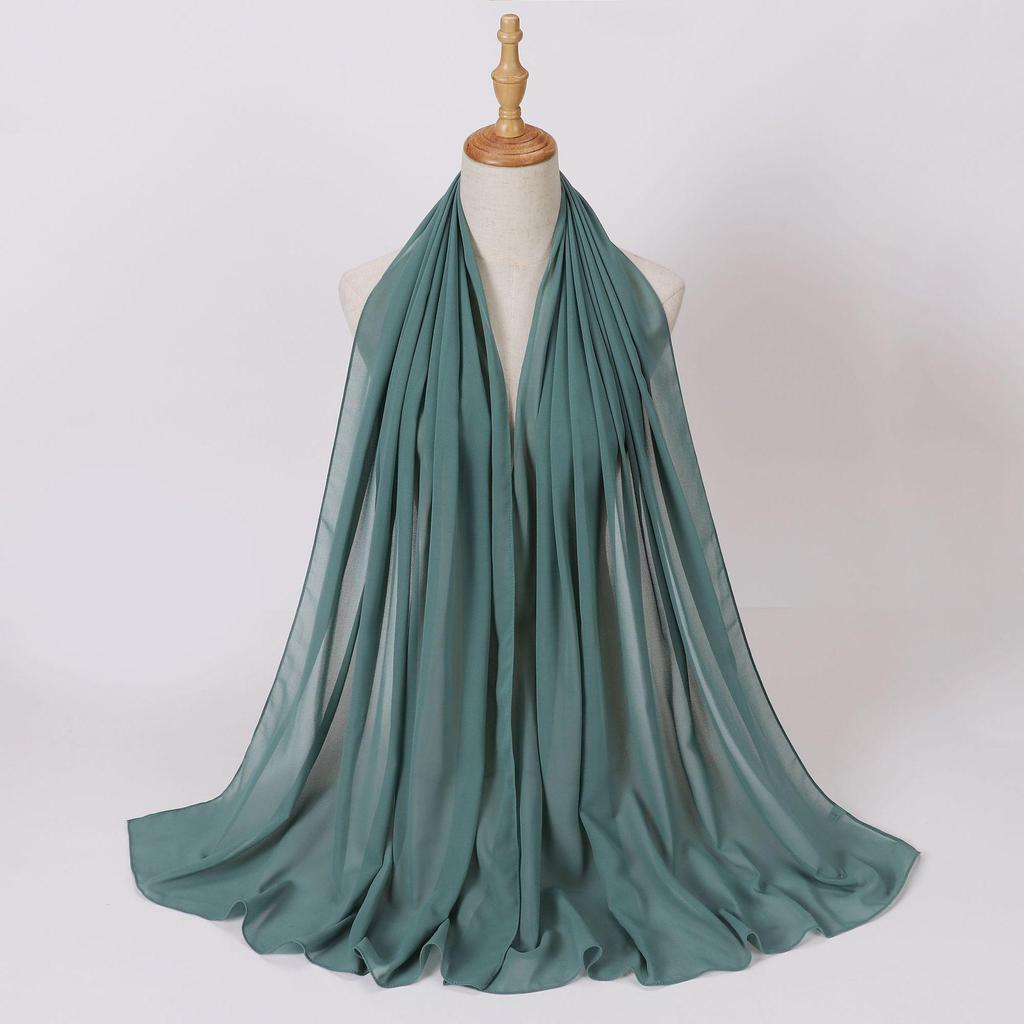 Ethnic Pearl Chiffon Hijab Scarf - Single Color, Long Style for Middle East & Africa