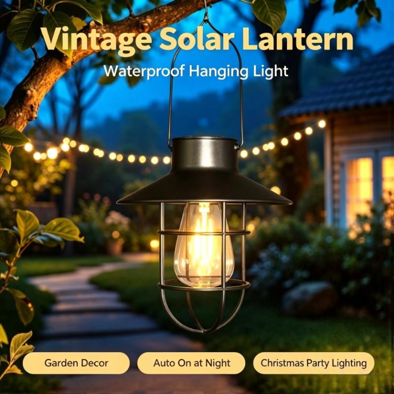 Solar Lantern Lamp Outdoor Waterproof Hanging Lamp Portable Vintage Solar Lights For Garden Yard Patio Xmas Party Decor Lighting