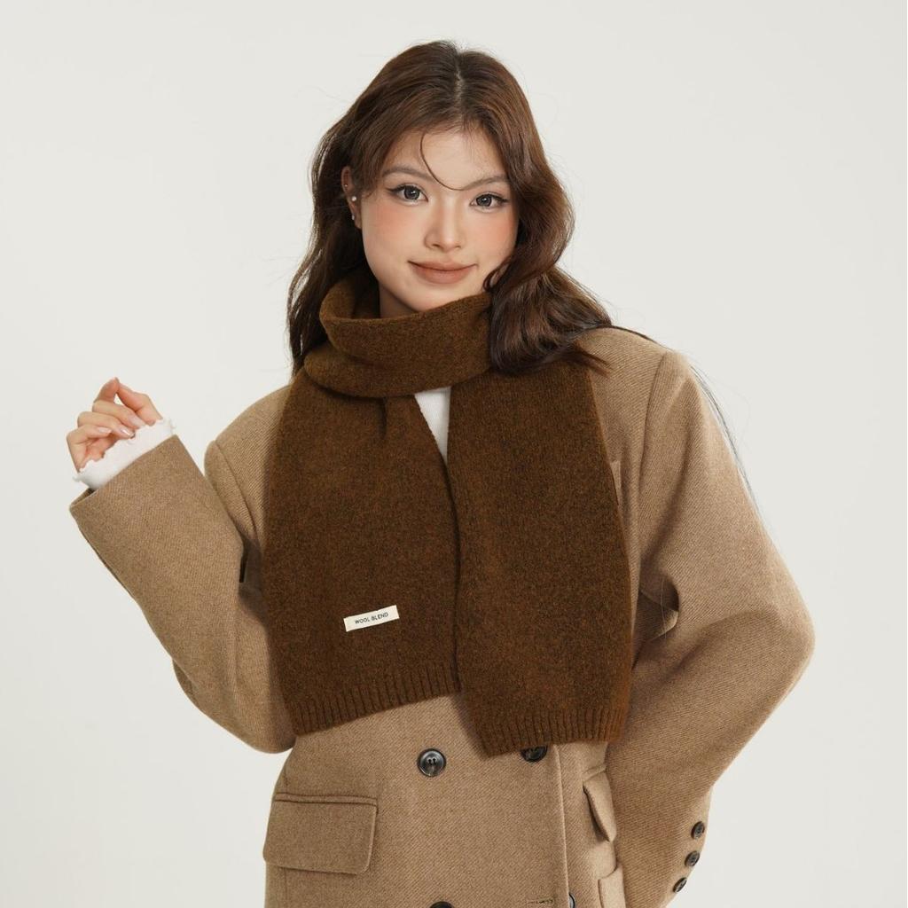 New Winter Women's Wool Blended Scarf Solid Color Knitted Versatile Fashionable Fresh Warm Thickened Scarf