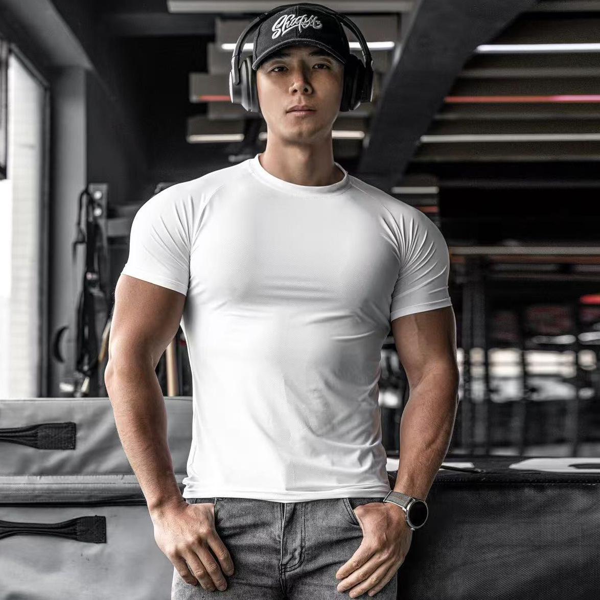 

Мужская спортивная футболка с быстрым высыханием - Летняя тренировочная фитнес футболка с коротким рукавом M белый