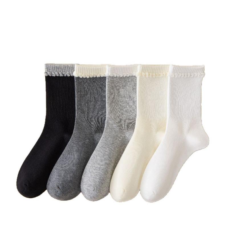 Female Autumn Thin New Lovely Pure Color Bubble Mouth Tube Cotton Socks