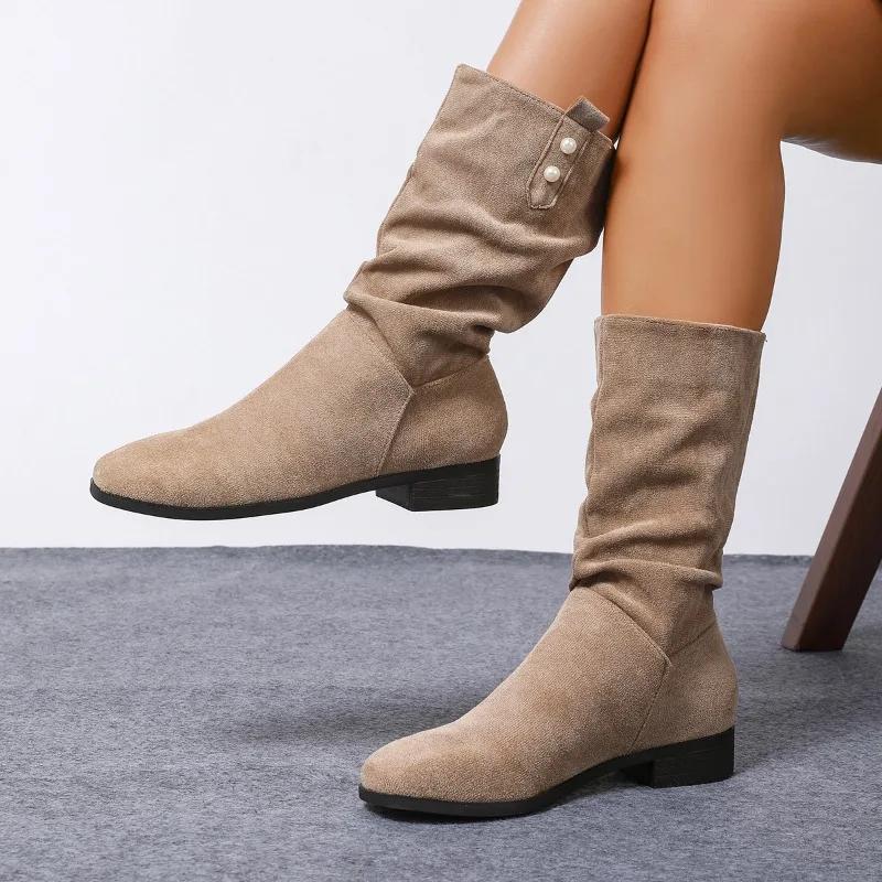 Fashion Ladies Shoes 2025 Brand Slip-on Women's Boots Fashion String Bead Modern Boots Women Winter Plus Size Best Seller Mid-Calf Boots