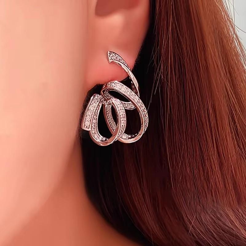 

Huitan Unique Dainty Ribbon Drop Earrings for Women Fashion Aesthetic Engagement Zircon Graceful Charms Accessories for Party