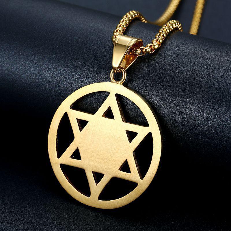 European and American Hip Hop Jewelry with Diamond Studded Davids Hexagram Pendant Necklace