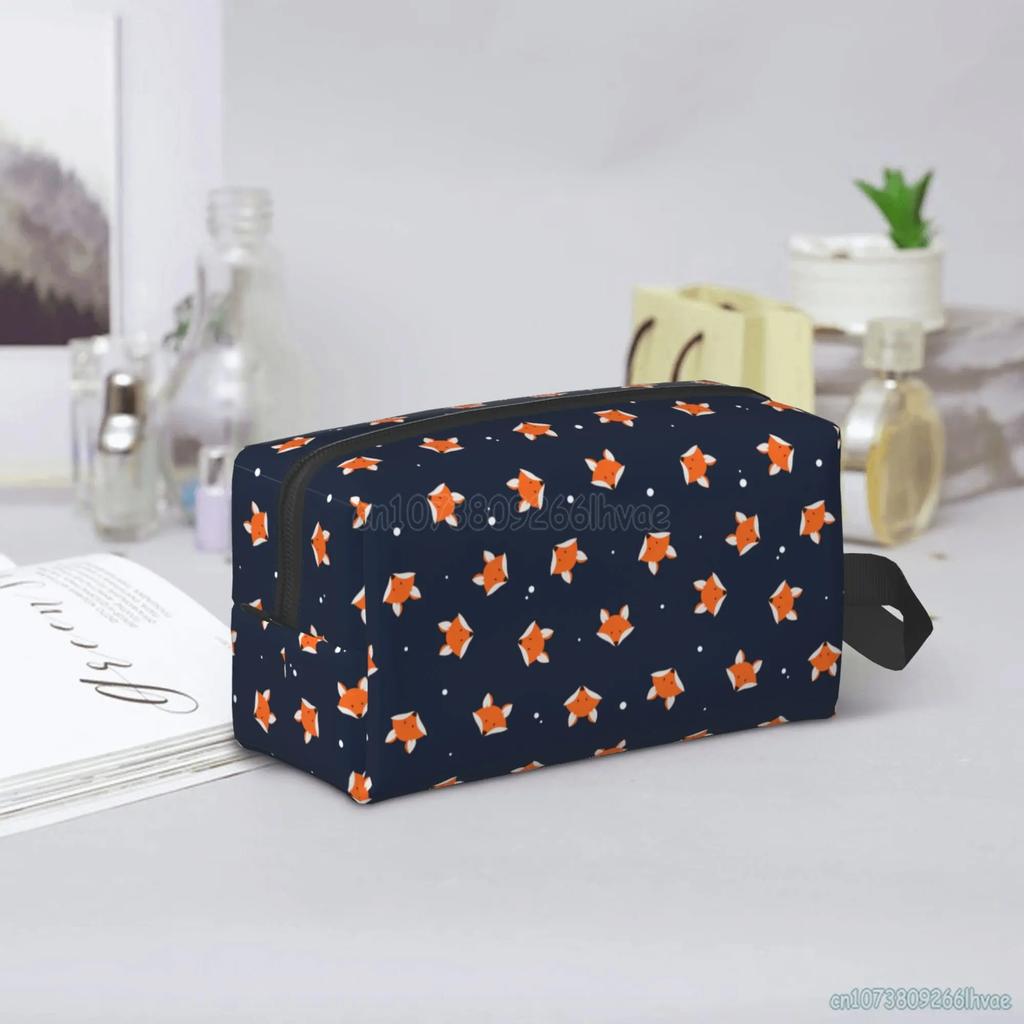 Red Cartoon Fox Kawaii Makeup Pouch Large Capacity Travel Cosmetic Bag for Women Girls Cute Toiletry Bags Portable Storage Bag