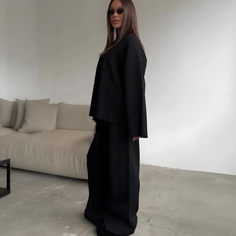 Long Sleeve Loose Fit Top and Wide Leg Pants Set