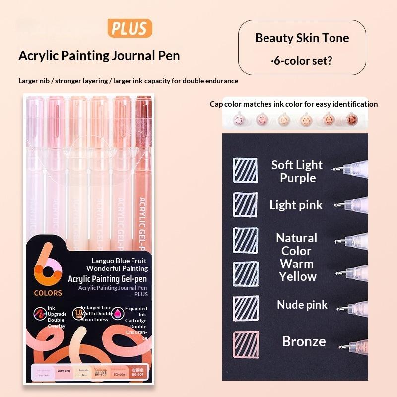 6 Colors Gel Pens Set Acrylic Painting Handbook Marker 1 Set Fine Tip Smooth Writing For School Art Office