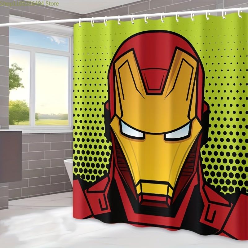 1pc Marvel Iron for Man Shower Curtain - Vibrant Red & Golden Design, Waterproof Polyester, 12 Hooks Included, Perfect for Hom