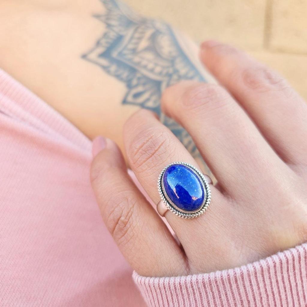 Pretty Lapis Lazuli 925 Sterling Silver Ring Valentine Day Jewelry