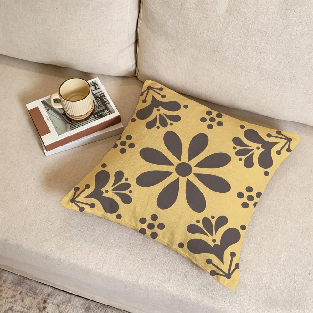 P-Iberian Floral Tile Cushion Cover Fabric Soft Furnishing,Pillowcase, Cushion Cover, Sofa Pillow, Home Decoration