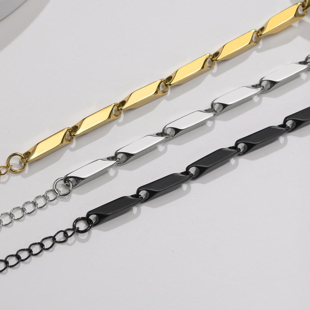 Bar Link Baht Link Chain Bracelet ,Stainless Steel Gold Plated Bamboo Bracelets,Men's Jewelry, Guy Gift