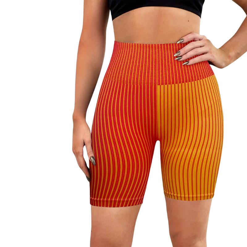 

Women s High Waist Seamless Yoga Shorts with Color Block Stripes S червоний/помаранчевий