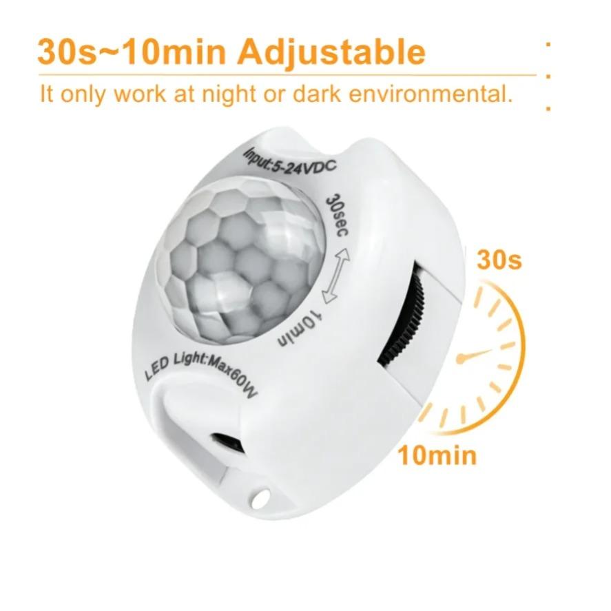 PIR Motion Sensor Switch 30s~10min Adjustable DC5~24V 3A Highly Sensitive Infrared IR Sensor Detector Time Delay for LED Strip