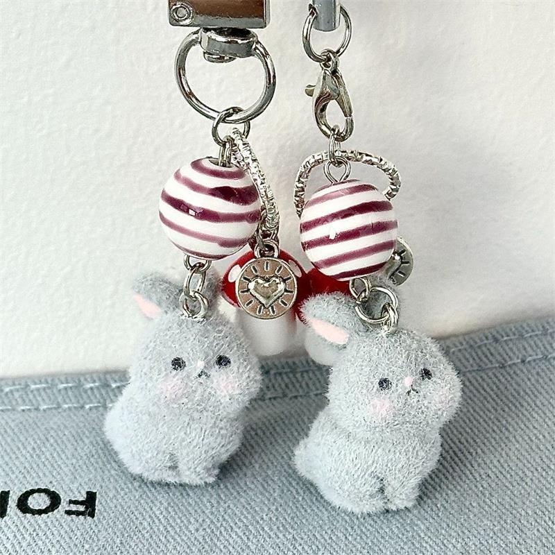 Cute Sweet Mushroom Flocked Bunny Rabbit Phone Chain Lanyard Ccd Camera Charm Accessory Girl Keychain Pendant Bag Ornaments Gift