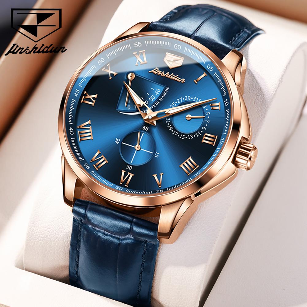 JINSHIDUN Multi-functional Hollow Pointer Fashion Small Second Dial Fully Automatic Mechanical High-end Men's Watch