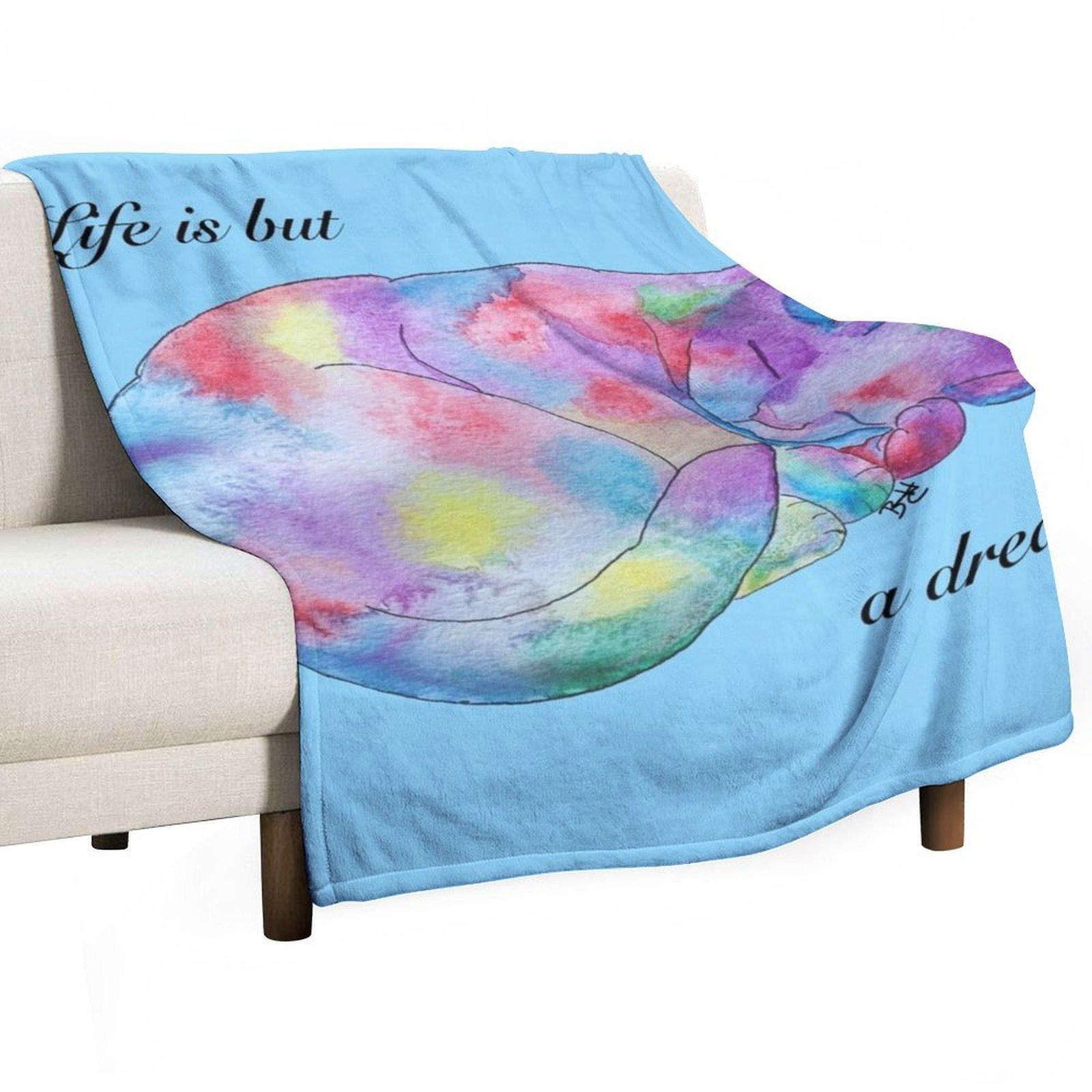 Life is but a Dream - Watercolor Dreaming Cat Throw Blanket Luxury Brand For Baby Hairy anime Blankets 30x40in