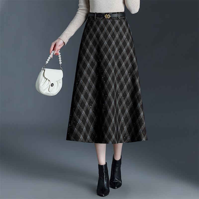 Drapey Plaid Retro A-line High-Waisted Slimming Mid-Length Winter Skirt 2025 2XL