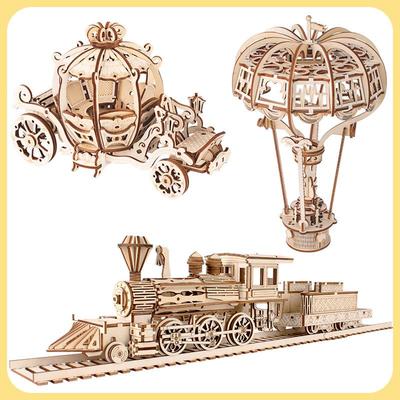 Puzzle Giocattolo Locomotiva a Vapore in Legno 3D - Modello Fai-da-Te Fatto a Mano per Bambini