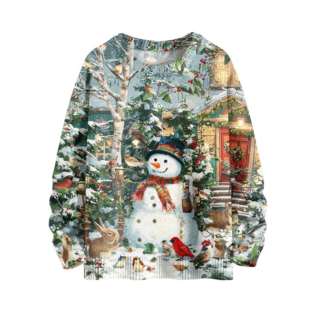 Women's Fashion Casual Long Sleeve Christmas Printed Round Neck Knitted Top