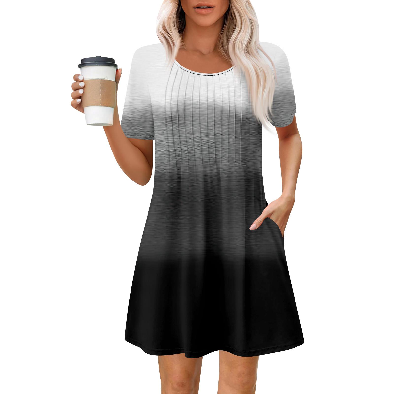 

Женское летнее платье свободного покроя для пляжного отдыха, сарафан с коротким рукавом и круглым вырезом, с карманом, с коротким рукавом, платье-рубашка L чёрный