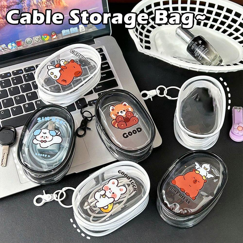 

Clear Capybara Data Cable Storage Box Cartoon Doll Bag Cute Headset Storage Bag for Outdoor Travel Panda