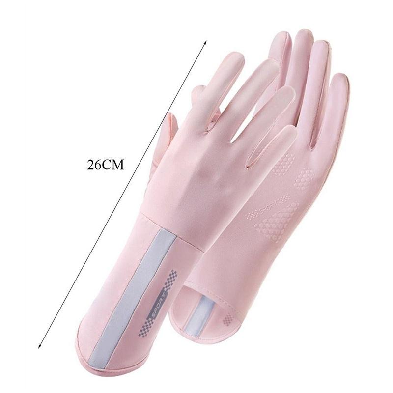 Summer Sunscreen Gloves Women Thin Ice Silk Anti-Ultraviolet Dew Finger Touch Screen Driving Riding Non-Slip Breathable Gloves