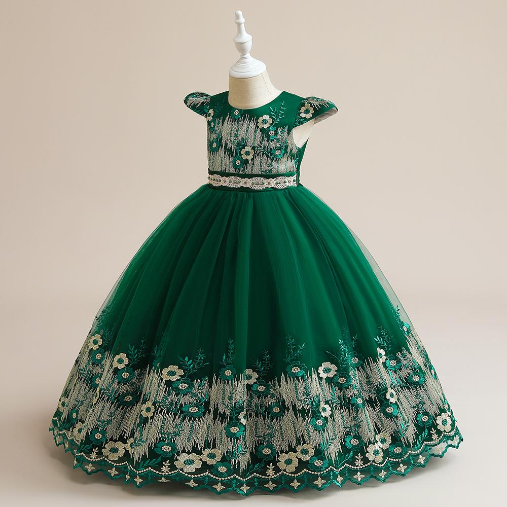 Fluffy Tulle Christmas Girls Dresses Formal Embroidery Bridesmaid Wedding Princess Kids Party Dress for Girl Costume Birthday Gown