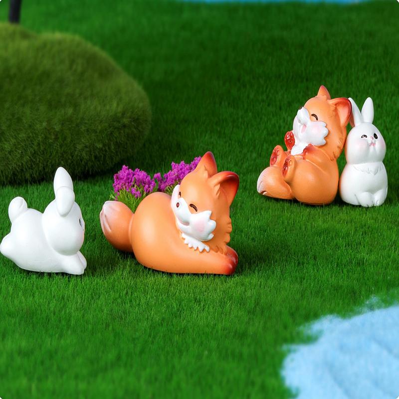 Cute Cartoon Fox And Rabbit Micro Landscape Succulent Decoration Resin Handicraft Desktop Diy Small Ornaments Home Crafts