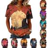 Women's Casual Short Sleeve V Neck Pullover Top Halloween Themed Graphic Print Lightweight Comfortable Fit