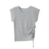 2026 Korean Style Women's Slim Fit Ice Silk Drawstring Knit Top - Short Sleeve Fashion Tee